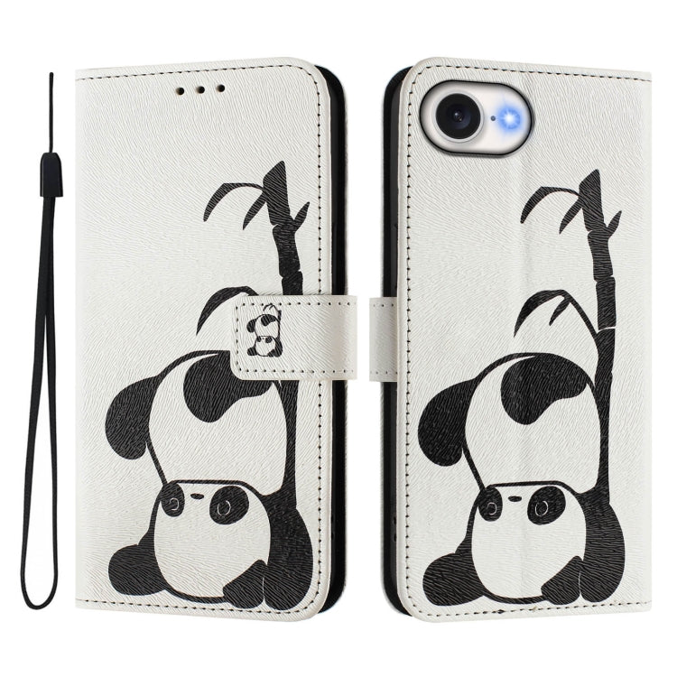 For iPhone 16e Art Colored Drawing Pattern Leather Phone Case(Panda) - iPhone 16e Cases by PMC TechLife | Online Shopping South Africa | PMC TechLife | Buy Now Pay Later Mobicred