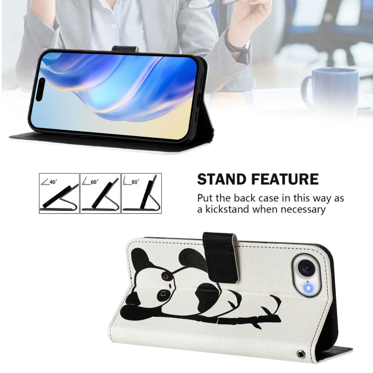 For iPhone 16e Art Colored Drawing Pattern Leather Phone Case(Panda) - iPhone 16e Cases by PMC TechLife | Online Shopping South Africa | PMC TechLife | Buy Now Pay Later Mobicred