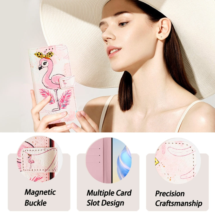 For iPhone 16e Art Colored Drawing Pattern Leather Phone Case(Flamingo) - iPhone 16e Cases by PMC TechLife | Online Shopping South Africa | PMC TechLife | Buy Now Pay Later Mobicred