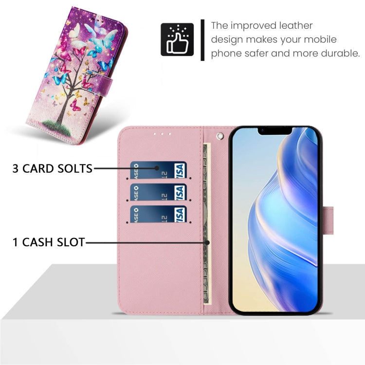 For iPhone 16e Art Colored Drawing Pattern Leather Phone Case(Butterfly branch) - iPhone 16e Cases by PMC TechLife | Online Shopping South Africa | PMC TechLife | Buy Now Pay Later Mobicred
