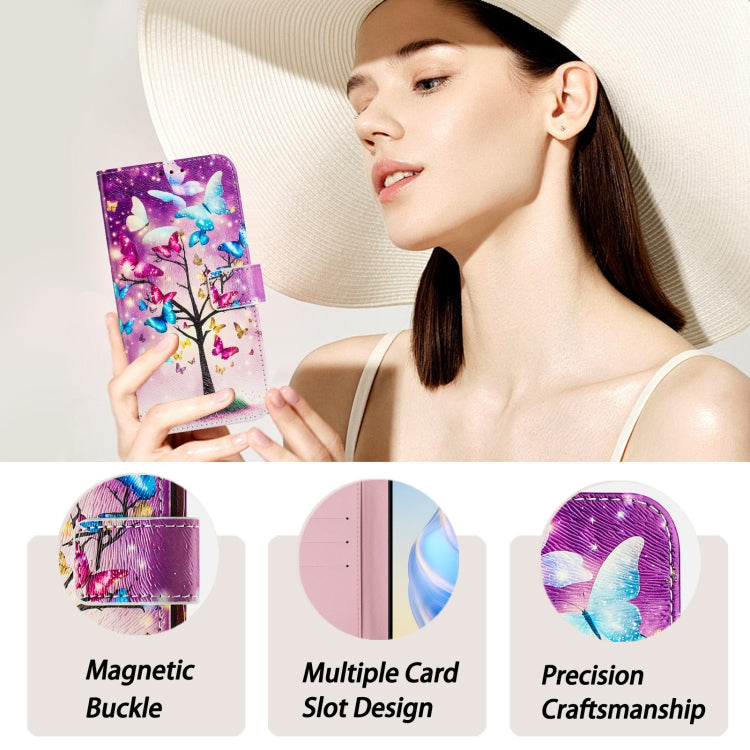 For iPhone 16e Art Colored Drawing Pattern Leather Phone Case(Butterfly branch) - iPhone 16e Cases by PMC TechLife | Online Shopping South Africa | PMC TechLife | Buy Now Pay Later Mobicred