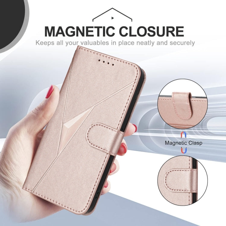 For Huawei Pura 70 Pro / Pura 70 Ultra Triangle Pattern Buckle Clasp Leather Phone Case(Rose Gold) - Huawei Cases by PMC Jewellery | Online Shopping South Africa | PMC Jewellery | Buy Now Pay Later Mobicred