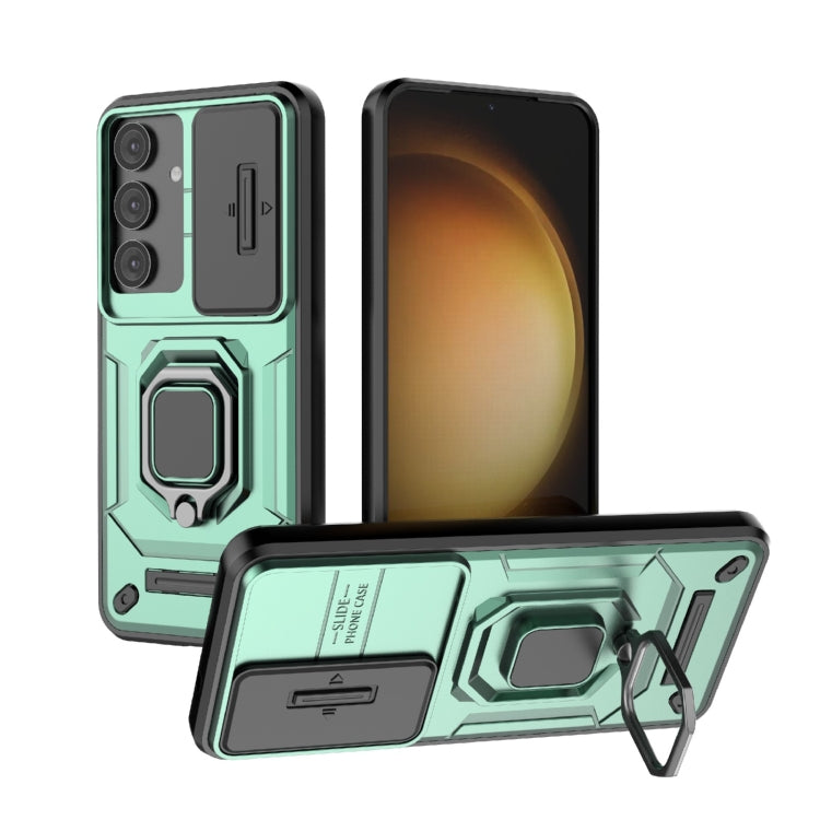 For Samsung Galaxy S25 5G Sliding Camshield TPU + PC Shockproof Phone Case with Holder(Green) - Galaxy S25 5G Cases by PMC Jewellery | Online Shopping South Africa | PMC Jewellery | Buy Now Pay Later Mobicred