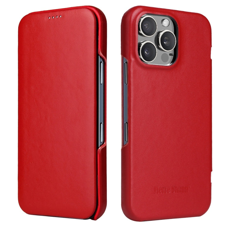 For iPhone 16 Pro Max Fierre Shann Top Layer Cowhide Business Magnetic Leather Phone Case(Red) - iPhone 16 Pro Max Cases by FIERRE SHANN | Online Shopping South Africa | PMC Jewellery | Buy Now Pay Later Mobicred