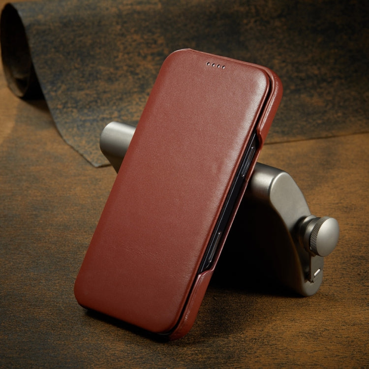 For iPhone 16 Plus Fierre Shann Top Layer Cowhide Business Magnetic Leather Phone Case(Brown) - free shipping - PMC Jewellery - Order now!