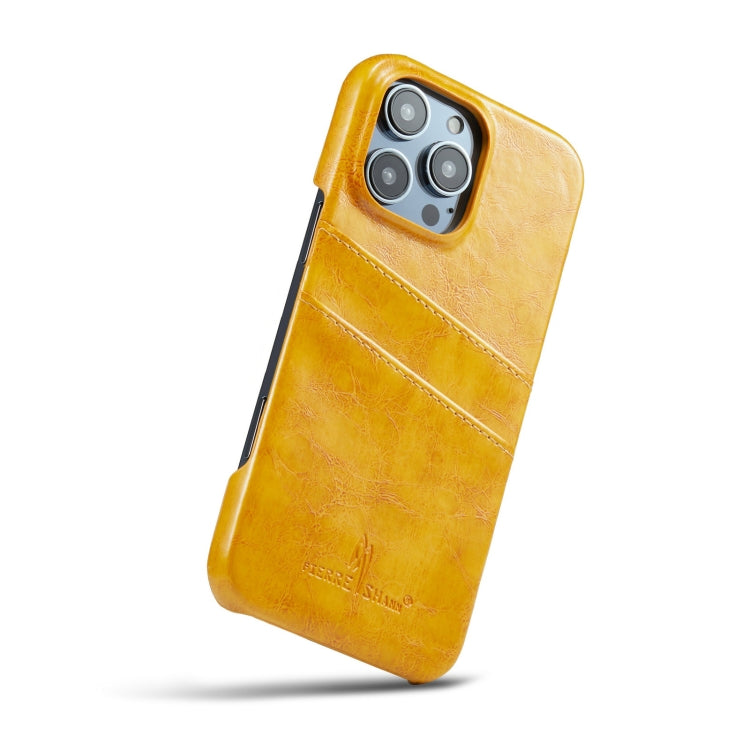 For iPhone 16 Pro Max Fierre Shann Retro Oil Wax Texture Card Slots PU Leather Phone Case(Yellow) - iPhone 16 Pro Max Cases by FIERRE SHANN | Online Shopping South Africa | PMC Jewellery | Buy Now Pay Later Mobicred