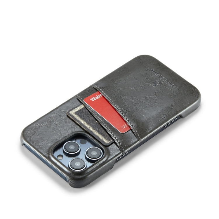 For iPhone 16 Pro Max Fierre Shann Retro Oil Wax Texture Card Slots PU Leather Phone Case(Grey) - iPhone 16 Pro Max Cases by FIERRE SHANN | Online Shopping South Africa | PMC Jewellery | Buy Now Pay Later Mobicred