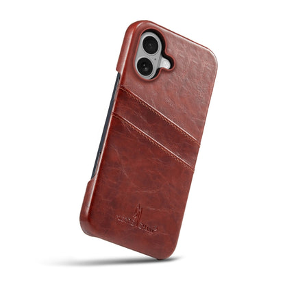 For iPhone 16 Fierre Shann Retro Oil Wax Texture Card Slots PU Leather Phone Case(Brown) - iPhone 16 Cases by FIERRE SHANN | Online Shopping South Africa | PMC Jewellery | Buy Now Pay Later Mobicred