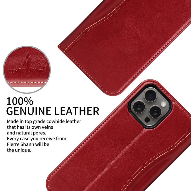 For iPhone 16 Pro Max Fierre Shann Cowhide Leather Flip Leather Phone Case(Red) - free shipping - PMC Jewellery - Order now!