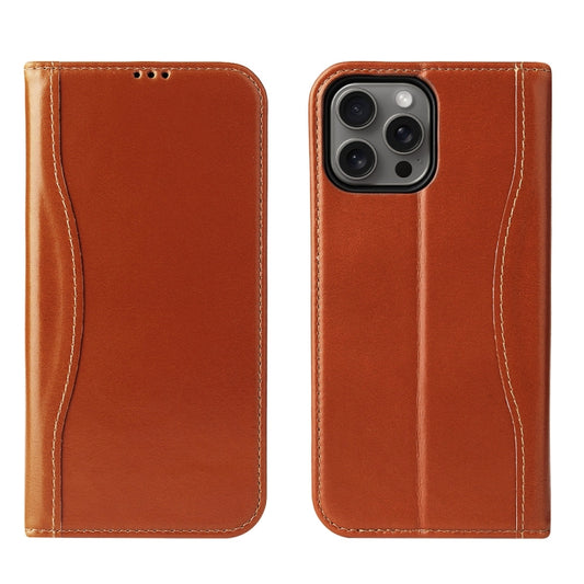 For iPhone 16 Pro Max Fierre Shann Cowhide Leather Flip Leather Phone Case(Brown) - iPhone 16 Pro Max Cases by FIERRE SHANN | Online Shopping South Africa | PMC Jewellery | Buy Now Pay Later Mobicred