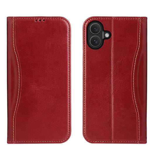 For iPhone 16 Plus Fierre Shann Cowhide Leather Flip Leather Phone Case(Red) - iPhone 16 Plus Cases by FIERRE SHANN | Online Shopping South Africa | PMC Jewellery | Buy Now Pay Later Mobicred