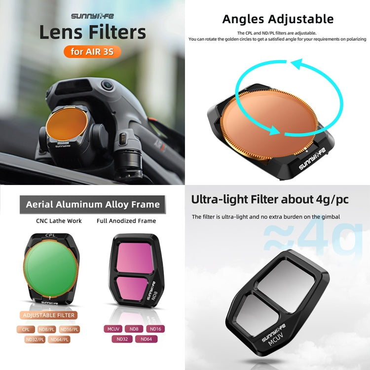 For DJI Air 3S Sunnylife Camera Lens Filter, Filter:ND64PL - free shipping - PMC TechLife - Order now!