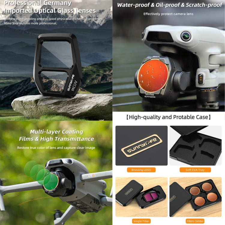 For DJI Air 3S Sunnylife Camera Lens Filter, Filter:4 in 1 UV CPL ND32 ND64 - free shipping - PMC TechLife - Order now!