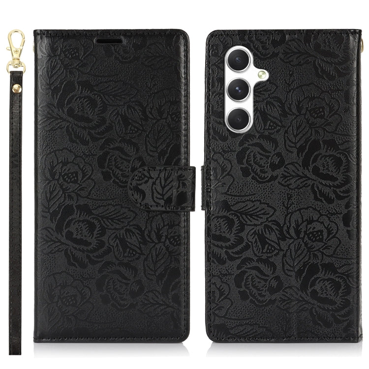 For Samsung Galaxy S25 5G Peony Flowers Imprint Leather Phone Case(Black) - Galaxy S25 5G Cases by PMC Jewellery | Online Shopping South Africa | PMC Jewellery | Buy Now Pay Later Mobicred