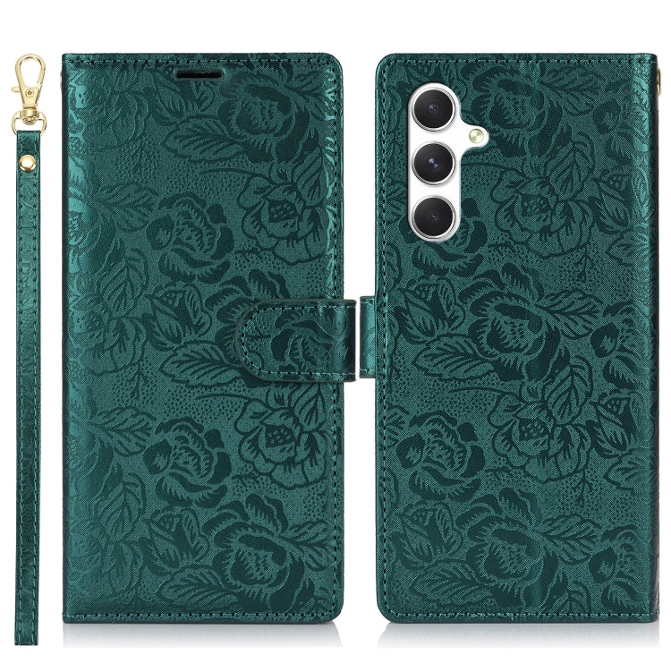 For Samsung Galaxy S25+ 5G Peony Flowers Imprint Leather Phone Case(Green) - Galaxy S25+ 5G Cases by PMC Jewellery | Online Shopping South Africa | PMC Jewellery | Buy Now Pay Later Mobicred