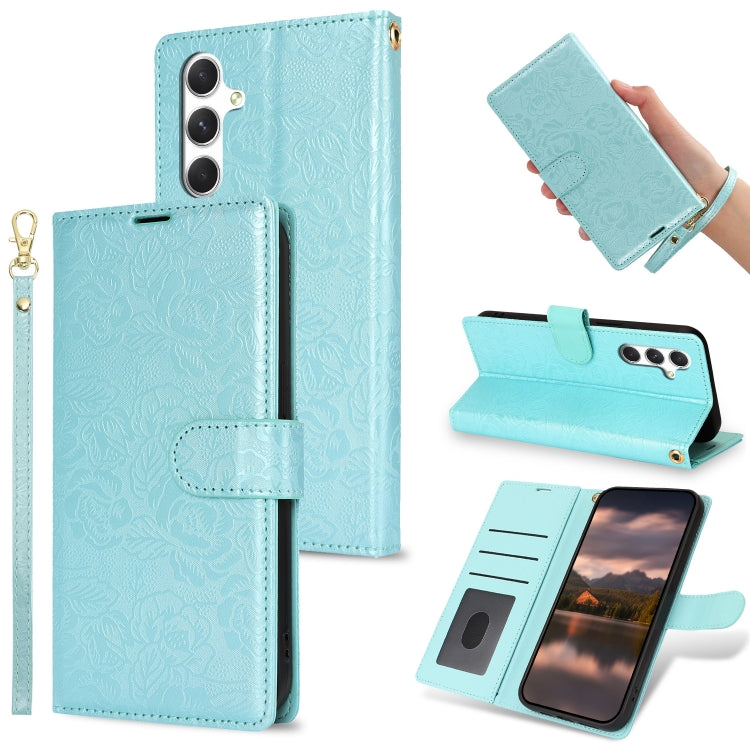 For Samsung Galaxy S25+ 5G Peony Flowers Imprint Leather Phone Case(Sky Blue) - Galaxy S25+ 5G Cases by PMC Jewellery | Online Shopping South Africa | PMC Jewellery | Buy Now Pay Later Mobicred