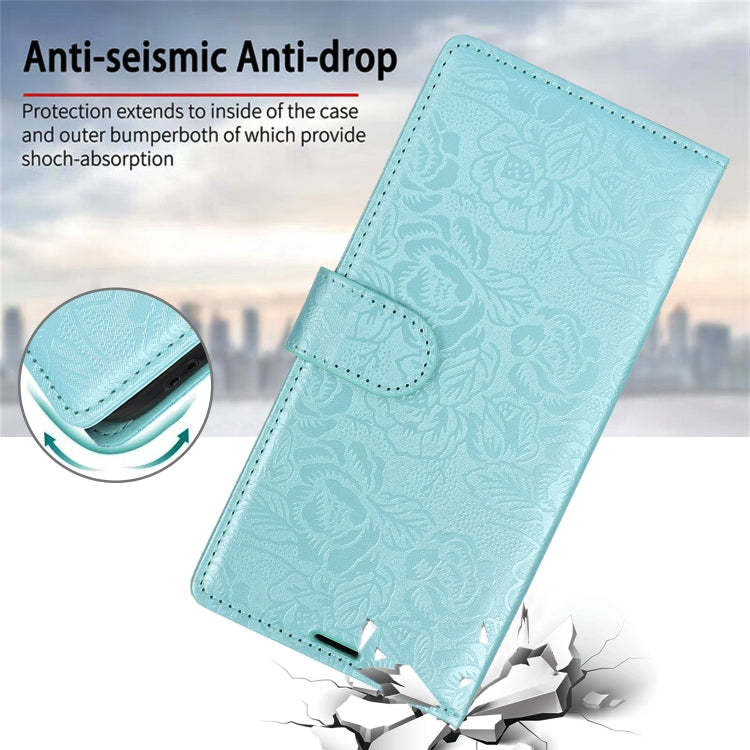 For Samsung Galaxy S25+ 5G Peony Flowers Imprint Leather Phone Case(Sky Blue) - Galaxy S25+ 5G Cases by PMC Jewellery | Online Shopping South Africa | PMC Jewellery | Buy Now Pay Later Mobicred