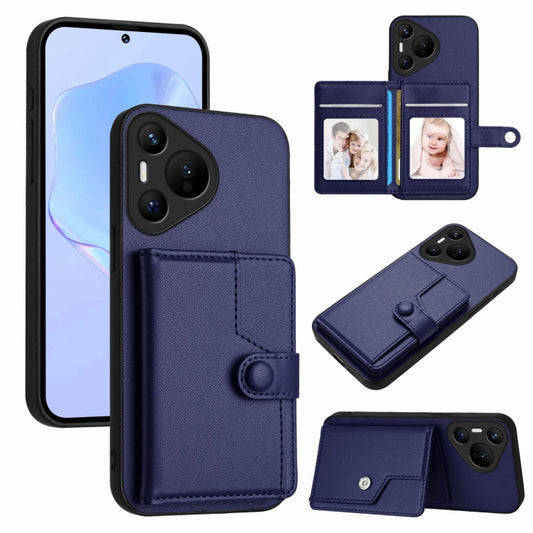 For Huawei Pura 70 Button Card Bag RFID Anti-theft Phone Case(Blue) - Huawei Cases by PMC Jewellery | Online Shopping South Africa | PMC Jewellery | Buy Now Pay Later Mobicred