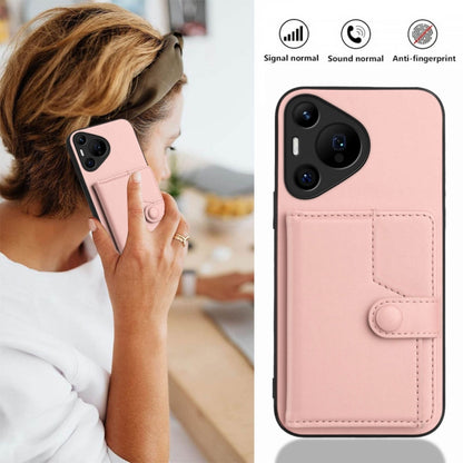 For Huawei Pura 70 Pro Button Card Bag RFID Anti-theft Phone Case(Pink) - Huawei Cases by PMC Jewellery | Online Shopping South Africa | PMC Jewellery | Buy Now Pay Later Mobicred