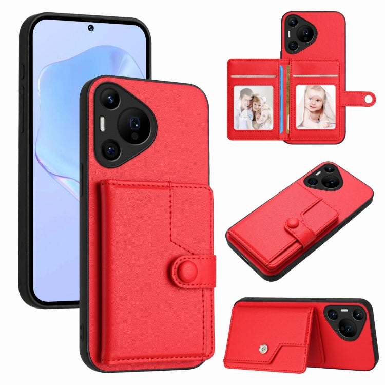 For Huawei Pura 70 Pro Button Card Bag RFID Anti-theft Phone Case(Red) - free shipping - PMC Jewellery - Order now!