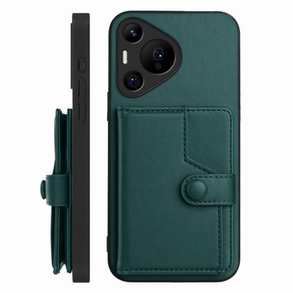 For Huawei Pura 70 Pro Button Card Bag RFID Anti-theft Phone Case(Green) - Huawei Cases by PMC Jewellery | Online Shopping South Africa | PMC Jewellery | Buy Now Pay Later Mobicred