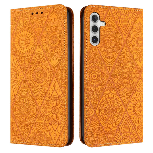 For Samsung Galaxy S25+ 5G Ethnic Embossed Adsorption Leather Phone Case(Yellow) - Galaxy S25+ 5G Cases by PMC Jewellery | Online Shopping South Africa | PMC Jewellery | Buy Now Pay Later Mobicred