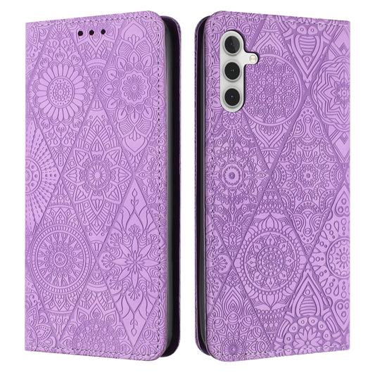 For Samsung Galaxy S25+ 5G Ethnic Embossed Adsorption Leather Phone Case(Purple) - Galaxy S25+ 5G Cases by PMC Jewellery | Online Shopping South Africa | PMC Jewellery | Buy Now Pay Later Mobicred