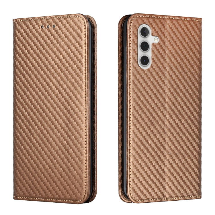 For Samsung Galaxy S25 5G Carbon Fiber Texture Magnetic Flip Leather Phone Case(Brown) - Galaxy S25 5G Cases by PMC Jewellery | Online Shopping South Africa | PMC Jewellery | Buy Now Pay Later Mobicred