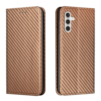 For Samsung Galaxy S25 5G Carbon Fiber Texture Magnetic Flip Leather Phone Case(Brown) - Galaxy S25 5G Cases by PMC Jewellery | Online Shopping South Africa | PMC Jewellery | Buy Now Pay Later Mobicred