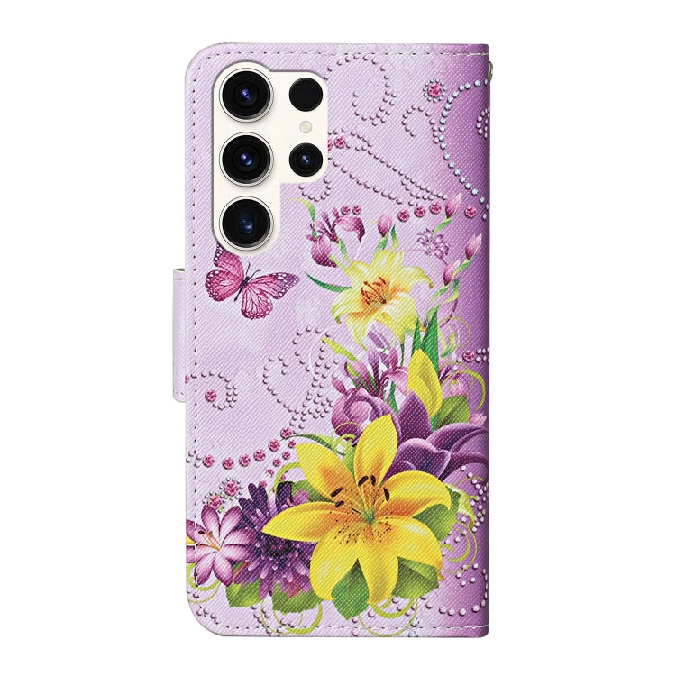 For Samsung Galaxy S25 Ultra 5G Colored Drawing Pattern Leather Phone Case(Yellow Flower Butterfly) - Galaxy S25 Ultra 5G Cases by PMC Jewellery | Online Shopping South Africa | PMC Jewellery | Buy Now Pay Later Mobicred