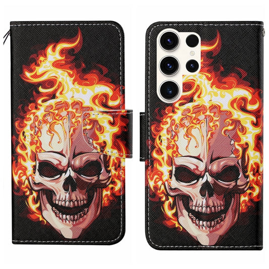 For Samsung Galaxy S25 Ultra 5G Colored Drawing Pattern Leather Phone Case(Flame Skull) - Galaxy S25 Ultra 5G Cases by PMC Jewellery | Online Shopping South Africa | PMC Jewellery | Buy Now Pay Later Mobicred