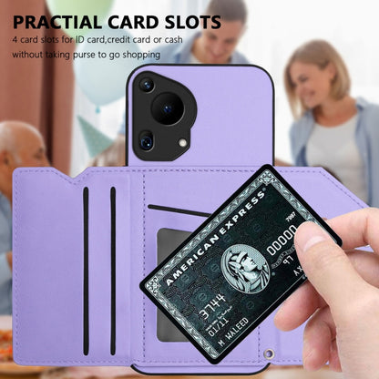 For Huawei Pura 70 Ultra Skin Feel Four Card Slots Phone Case with Wrist Strap(Purple) - Huawei Cases by PMC Jewellery | Online Shopping South Africa | PMC Jewellery | Buy Now Pay Later Mobicred