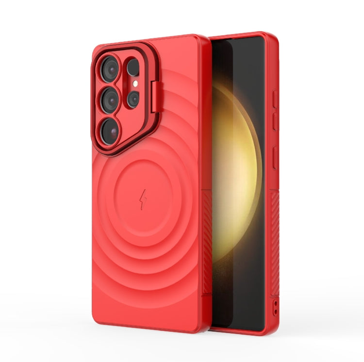 For Samsung Galaxy S25 Ultra 5G Lens Frame Bracket Corrugated MagSafe Phone Case(Red) - Galaxy S25 Ultra 5G Cases by PMC Jewellery | Online Shopping South Africa | PMC Jewellery | Buy Now Pay Later Mobicred