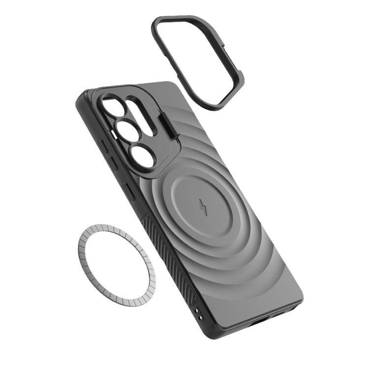 For Samsung Galaxy S25 Ultra 5G Lens Frame Bracket Corrugated MagSafe Phone Case(Red) - free shipping - PMC Jewellery - Order now!
