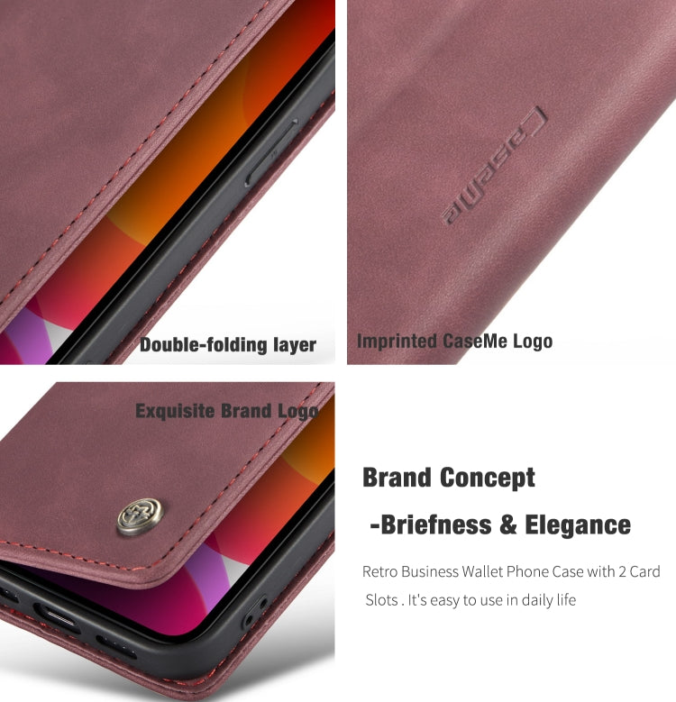 For iPhone 12 / 12 Pro CaseMe-013 Multifunctional Retro Frosted Horizontal Flip Leather Case with Card Slot & Holder & Wallet(Wine Red) - iPhone 12 / 12 Pro Cases by CaseMe | Online Shopping South Africa | PMC Jewellery | Buy Now Pay Later Mobicred