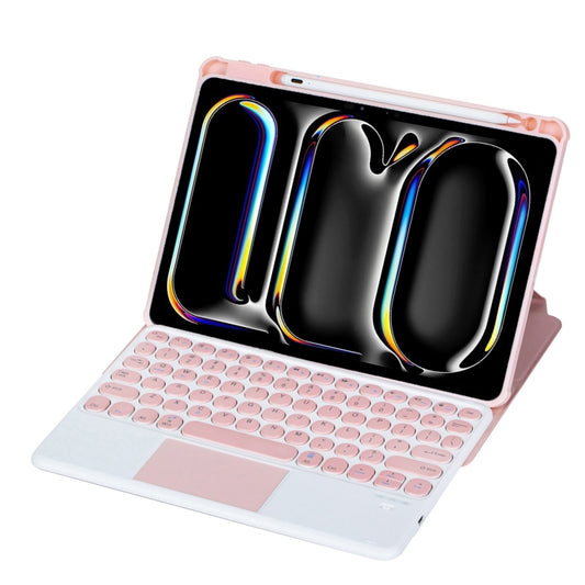 For iPad Pro 11 2024 YL13-A 360 Rotation Acrylic Transparent Round Keycap Bluetooth Keyboard Leather Case With Touch Control(Pink) - For iPad Pro by PMC Jewellery | Online Shopping South Africa | PMC Jewellery | Buy Now Pay Later Mobicred