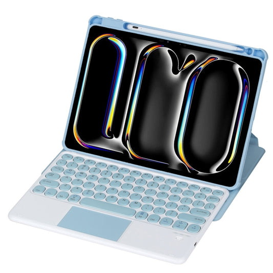 For iPad Pro 11 2024 YL13-A 360 Rotation Acrylic Transparent Round Keycap Bluetooth Keyboard Leather Case With Touch Control(Blue) - For iPad Pro by PMC Jewellery | Online Shopping South Africa | PMC Jewellery | Buy Now Pay Later Mobicred