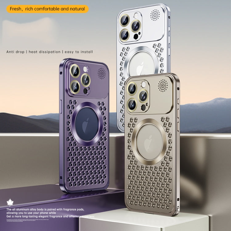 For iPhone 16 Pro Spring Buckle MagSafe Magnetic Metal Aromatherapy Phone Case(Silver) - free shipping - PMc TechLife - Order now!