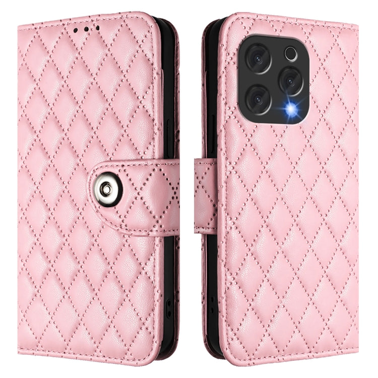 For Doogee N55 Plus Rhombic Texture Flip Leather Phone Case with Lanyard(Pink) - Doogee Cases by PMC TechLife | Online Shopping South Africa | PMC TechLife | Buy Now Pay Later Mobicred