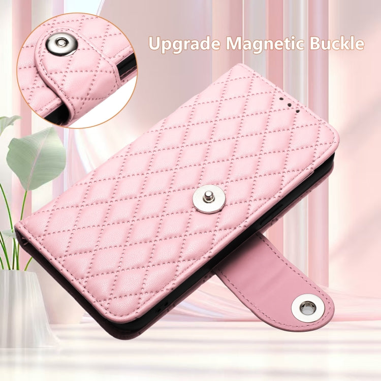 For Doogee N55 Plus Rhombic Texture Flip Leather Phone Case with Lanyard(Pink) - Doogee Cases by PMC TechLife | Online Shopping South Africa | PMC TechLife | Buy Now Pay Later Mobicred