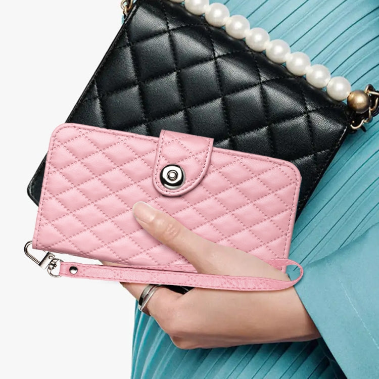 For Doogee N55 Plus Rhombic Texture Flip Leather Phone Case with Lanyard(Pink) - Doogee Cases by PMC TechLife | Online Shopping South Africa | PMC TechLife | Buy Now Pay Later Mobicred