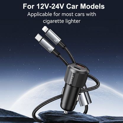 USAMS CC287 YT Series 66W USB and Type-C Dual Ports Car Fast Charger with 2 in 1 Cable(Black) - Car Charger by USAMS | Online Shopping South Africa | PMC Jewellery | Buy Now Pay Later Mobicred