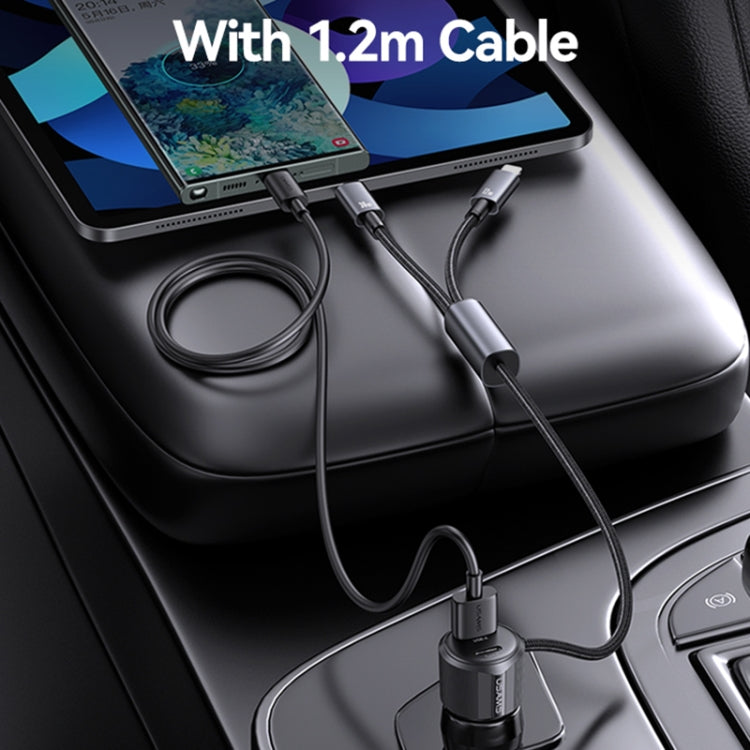 USAMS CC287 YT Series 66W USB and Type-C Dual Ports Car Fast Charger with 2 in 1 Cable(Black) - Car Charger by USAMS | Online Shopping South Africa | PMC Jewellery | Buy Now Pay Later Mobicred