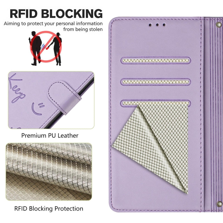 For Doogee N55 Plus Smile Embossing RFID Leather Phone Case(Light Purple) - Doogee Cases by PMC TechLife | Online Shopping South Africa | PMC TechLife | Buy Now Pay Later Mobicred