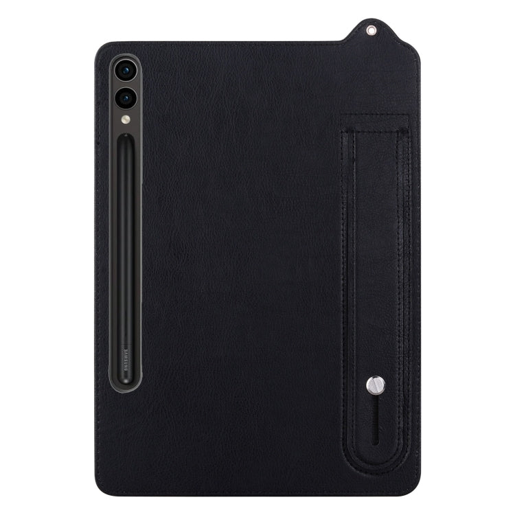 For Samsung Galaxy Tab S10 Ultra / S9 Ultra TPU Leather Back Tablet Case with Wristband(Black) - Tab S10 Ultra Cases by PMC Jewellery | Online Shopping South Africa | PMC Jewellery | Buy Now Pay Later Mobicred