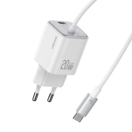 USAMS CC261 20W GaN Mini Type-C / USB-C Dual Port Fast Charger with Cable, EU Plug(White) - USB Charger by USAMS | Online Shopping South Africa | PMC Jewellery | Buy Now Pay Later Mobicred