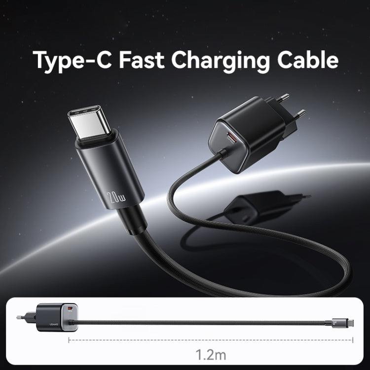 USAMS CC261 20W GaN Mini Type-C / USB-C Dual Port Fast Charger with Cable, EU Plug(Black) - USB Charger by USAMS | Online Shopping South Africa | PMC TechLife | Buy Now Pay Later Mobicred
