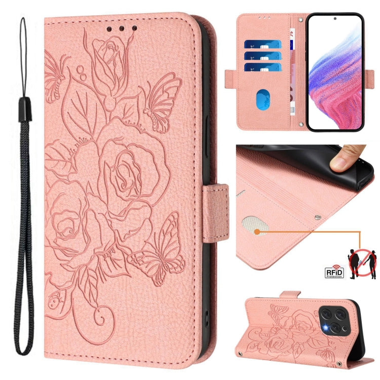 For Doogee N55 Plus Embossed Rose RFID Anti-theft Leather Phone Case(Pink) - More Brand by PMC TechLife | Online Shopping South Africa | PMC TechLife | Buy Now Pay Later Mobicred
