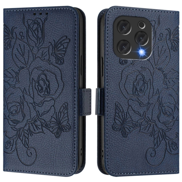 For Doogee N55 Plus Embossed Rose RFID Anti-theft Leather Phone Case(Dark Blue) - More Brand by PMC TechLife | Online Shopping South Africa | PMC TechLife | Buy Now Pay Later Mobicred