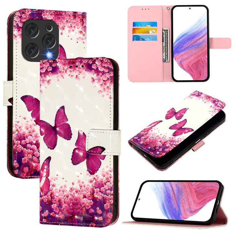 For Doogee N55 Plus 3D Painting Horizontal Flip Leather Phone Case(Rose Butterfly) - More Brand by PMC TechLife | Online Shopping South Africa | PMC TechLife | Buy Now Pay Later Mobicred